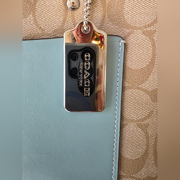 Coach Emma Satchel Crossbody Signature Coated Canvas Light Blue Leather Accents - Picture 3 of 15